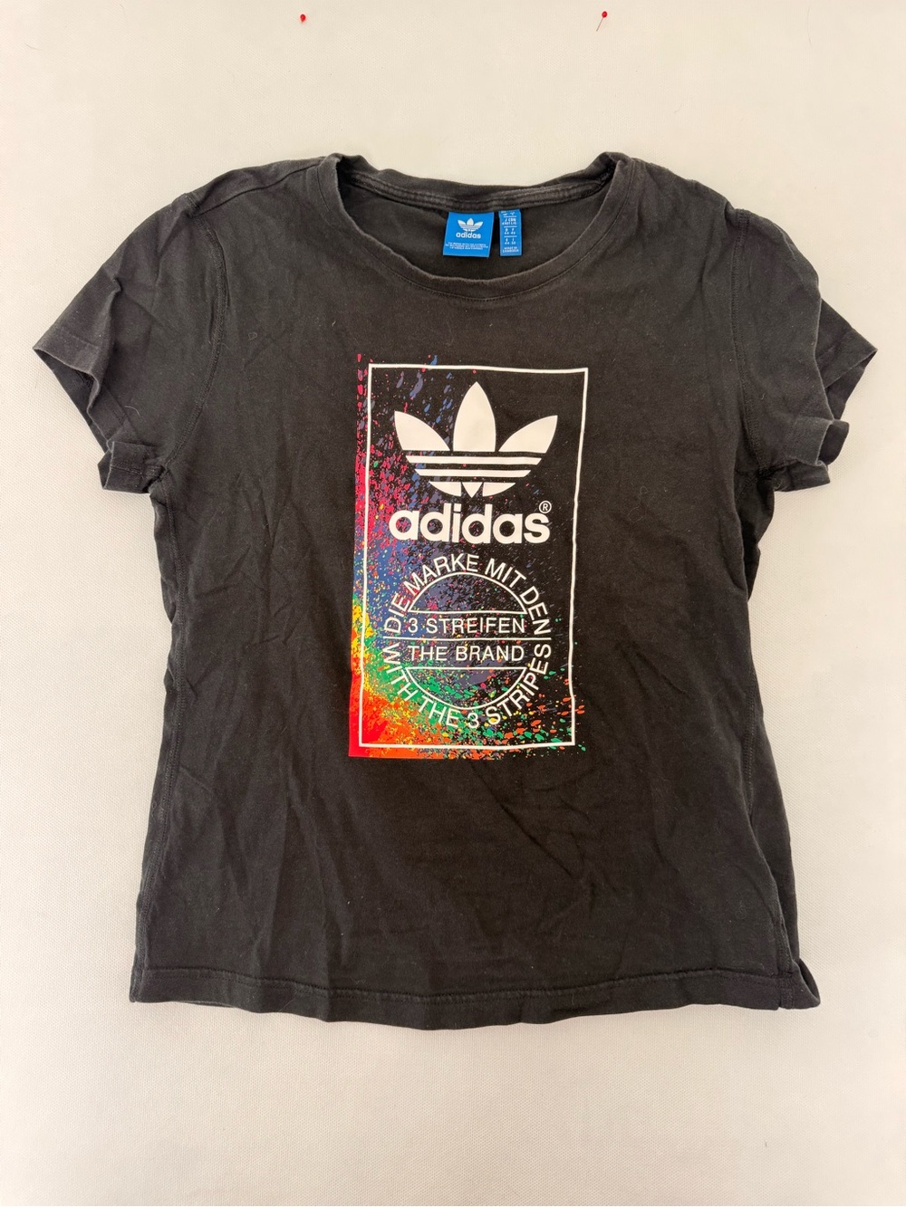 adidas Black Short-Sleeve Tee with Rainbow Graphic Trefoil